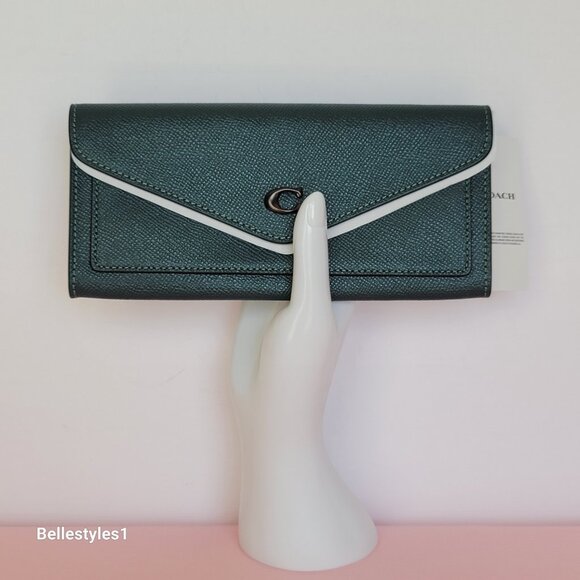 COACH Wyn Envelope Crossgrain Leather Wallet- Forest color 🎈$121. - Picture 5 of 16